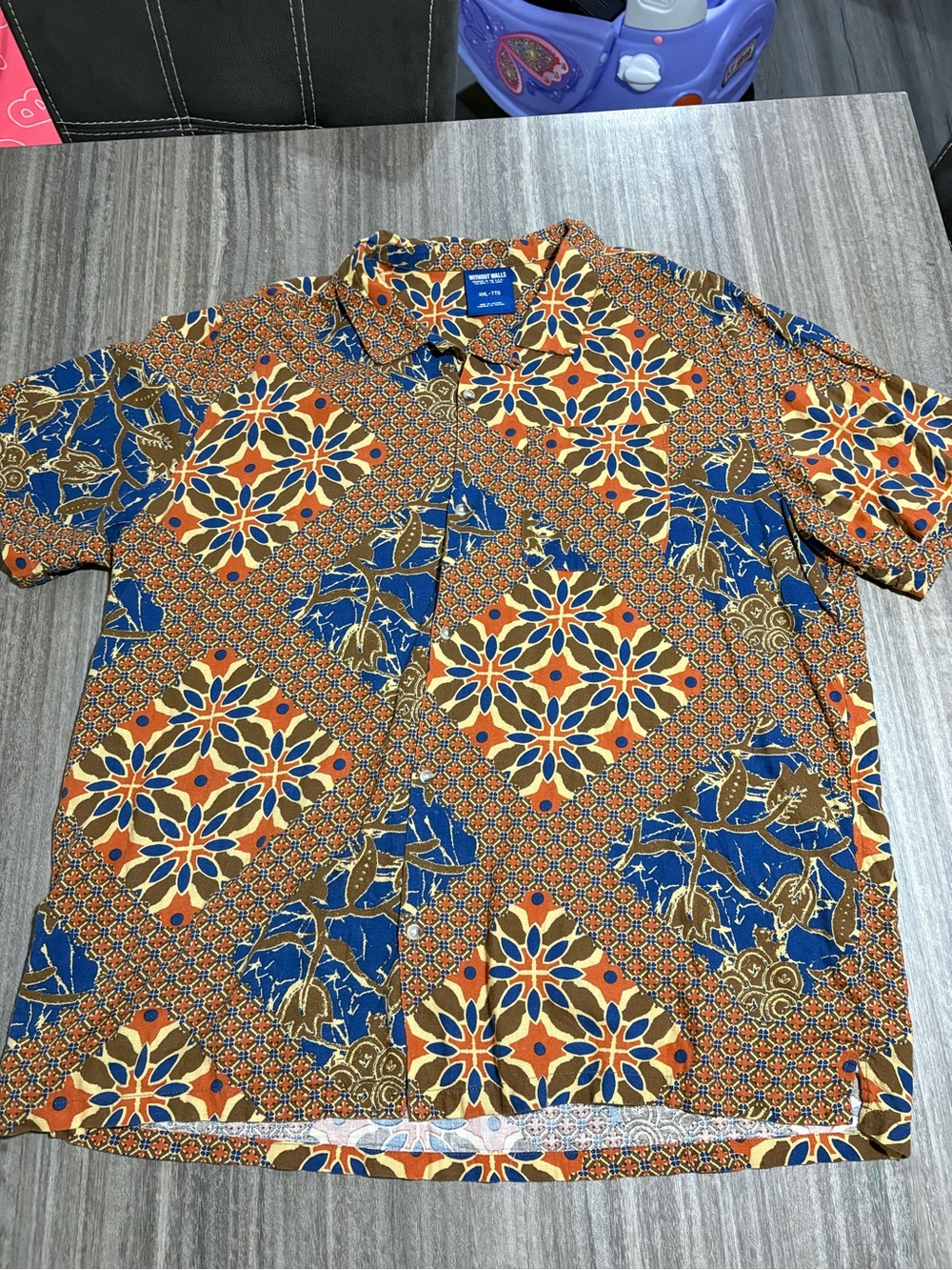 Without Walls Orange and Blue Short-Sleeve Button-Down Shirt